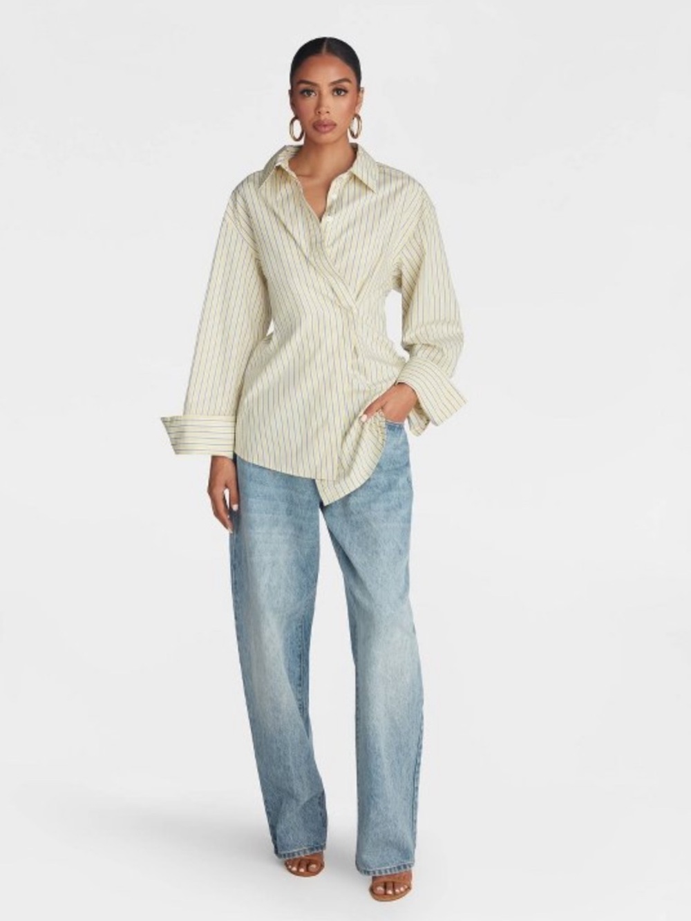 KBB by KAHLANA
Womens Long Sleeve Button-Down ‘The Wrap Shirt' Yellow Striped M
